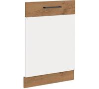 ROCK - Facade lave vaisse + plinthe - Mélaminé chêne Lancelot et Blanc brillant - 60 cm - Plan de travail non inclus