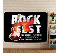 Rock Fest Fun Vintage Hard Punk Metal Music Wall Art Tapisserie Drapeau Poster Suspendu Bannière pour Maison Extérieur Chambre Dortoir Chambre Décoration Murale 16,96 x 145,2 cm