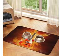 Rock Guitar in Burning,Waterproof Pet Feeding Mat,PU Leather Placemats for Cat Dog Water Bowl,Food Mats,40x60cm