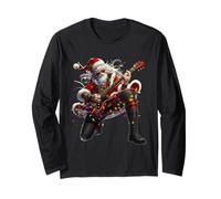 Rock Guitar Santa Claus Playing Guitar Christmas Musicians Manche Longue