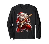 Rock Guitar Santa Claus Playing Guitar Christmas Pajamas Fun Manche Longue