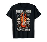 Rock Hard Play Guitare Flames Crâne Heavy Metal T-Shirt