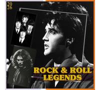 ROCK LEGENDS 2026: Calendar with 12 Months Rock & Roll Icons with blank space for plannings vintage paper