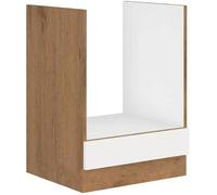 ROCK - Meuble bas four - Mélaminé chêne Lancelot et Blanc brillant - 60 cm - Plan de travail non inclus