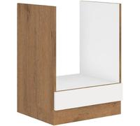 ROCK - Meuble bas four - Mélaminé chene Lancelot et Blanc brillant - 60 cm - Plan de travail non inclus