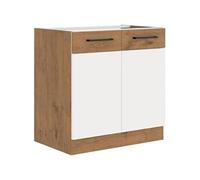 ROCK - Meuble bas - Mélaminé decor chêne Lancelot et Blanc - 80 cm - 2 portes battantes - Plan de travail non inclus