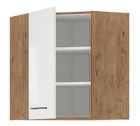 Meuble haut d'angle - Mélaminé chêne Lancelot et blanc brillant - 58 x 58 cm
