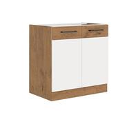 Rock Meuble sous évier Mélaminé chêne Lancelot/Blanc 80 cm 2 portes - plan de travail non inclus
