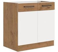 Meuble sous évier Mélaminé chene Lancelot et brillant 80 cm 2 portes battantes