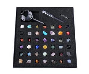 Rock Mineral Collection - Educational Kit, Identification Guide Book, Display Storage Case | STEM Science Classroom Learning Geography Hobby Crystal Specimen Teaching Resource Set