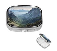 Rock Mountain Pilulier carré portable à 2 compartiments pour poche ou sac à main Petit planificateur hebdomadaire de médicaments de voyage avec miroir décoratif en métal Porte-vitamines Cadeau