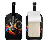 Rock Music Étiquette de bagage en cuir PU personnalisée pour sac de voyage, design double face, protection de la vie privée, accessoire de voyage idéal