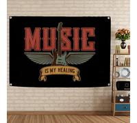 Rock MUSIE IS MY HEALING Drapeau Tapisserie Hard & Punk Metal Music Poster Vintage Rock Music Festival Bannière en tissu Bannière Bar Café Bière Maison Décoration murale d'intérieur 13 x 190 cm