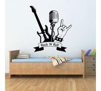 Rock n Roll Sticker mural en vinyle Motif guitare électrique 42 x 46 cm