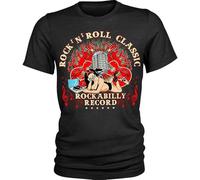Rock n Roll T-Shirt Rockabilly Record Mens Black Manches Courtes(Small)