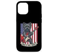 Rock N Roll Yorkie Dog Playing Guitar USA Flag Puppy Coque pour iPhone 12/12 Pro
