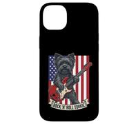Rock N Roll Yorkie Dog Playing Guitar USA Flag Puppy Coque pour iPhone 14 Plus