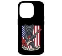 Rock N Roll Yorkie Dog Playing Guitar USA Flag Puppy Coque pour iPhone 14 Pro