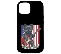 Rock N Roll Yorkie Dog Playing Guitar USA Flag Puppy Coque pour iPhone 15