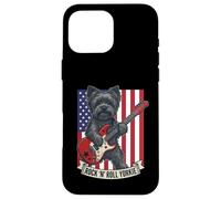 Rock N Roll Yorkie Dog Playing Guitar USA Flag Puppy Coque pour iPhone 16 Pro Max