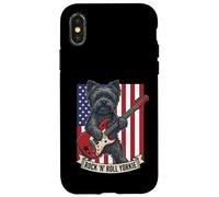 Rock N Roll Yorkie Dog Playing Guitar USA Flag Puppy Coque pour iPhone X/XS
