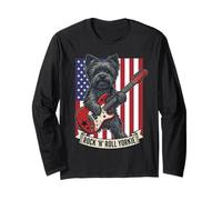 Rock N Roll Yorkie Dog Playing Guitar USA Flag Puppy Manche Longue