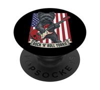 Rock N Roll Yorkie Dog Playing Guitar USA Flag Puppy PopSockets PopGrip Adhésif