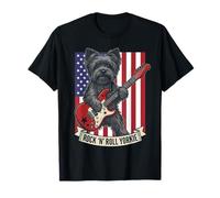 Rock N Roll Yorkie Dog Playing Guitar USA Flag Puppy T-Shirt