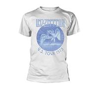 Rock Off LED Zeppelin T Shirt Tour 1975 Bleu Wash Band Logo Nouveau Officiel Homme Blanc Size L