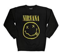 Rock Off Nirvana - Sweat-shirt unisexe jaune Happy Face, couleur noire, taille : XS, noir, X-Small