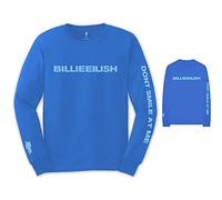 Rock Off officially licensed products Billie Eilish Unisex Long Sleeve T-Shirt: Smile (Mid Bleu) (Back & Sleeve Print)