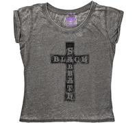 Rock Off officially licensed products Black Sabbath T Shirt Vintage Cross Nouveau Officiel Femme Charcoal Gris Burnout Size L