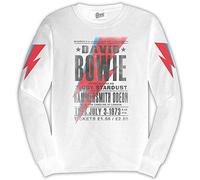 Rock Off officially licensed products David Bowie Unisex Long Sleeve T-Shirt: Hammersmith Odeon (Blanc) (Sleeve Print)