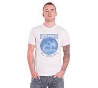 Rock Off LED Zeppelin T Shirt Tour 1975 Bleu Wash Band Logo Nouveau Officiel Homme Blanc Size L