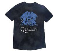 Rock Off officially licensed products Queen Kids T Shirt Bleu Crest Band Logo Nouveau Officiel Noir Dye Wash Size X-Large (11/12 yrs)