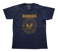 Rock Off officially licensed products Ramones T Shirt Presidential Seal Band Logo Officiel Unisex Dye Wash Navy Bleu Size L
