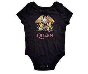 Rock Off Queen Grenouillères Classic Crest Band Logo Nouveau Officiel Noir 0 to 24 Size X-Small (0-3 Months)
