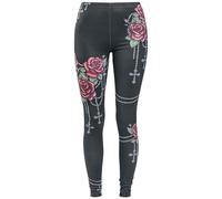 Rock Rebel by EMP Femme Leggings Noirs avec Roses et Croix XL