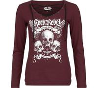 Rock Rebel by EMP Femme t-Shirt Bordeaux à Manches Longues avec col en V XL