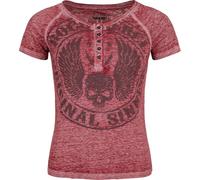 Rock Rebel by EMP Femme T-Shirt Bordeaux avec imprimé Frontal et Boutonnage S