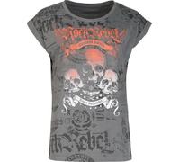 Rock Rebel by EMP Femme T-Shirt Gris avec imprimé intégral en qualité Douce et agréable L