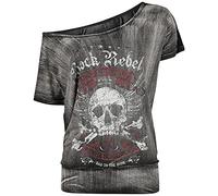Rock Rebel by EMP Femme T-Shirt Gris foncé à Large Encolure et imprimé tête de Mort 3XL