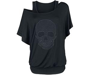 Rock Rebel by EMP Femme T-Shirt Noir à Double épaisseur avec tête de Mort XXL