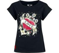Rock Rebel by EMP Femme T-Shirt Noir avec imprimé cœur et Patch Cousu XL