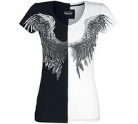 Rock Rebel by EMP Femme T-Shirt Noir et Blanc avec Impression d'ailes S