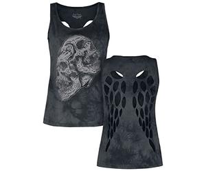 Rock Rebel by EMP Femme Top Noir avec imprimé sur Le Devant et découpes dans Le Dos XL