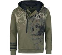 Rock Rebel by EMP Homme Pull Vert Olive avec Fermeture éclair Profonde et imprimé XXL