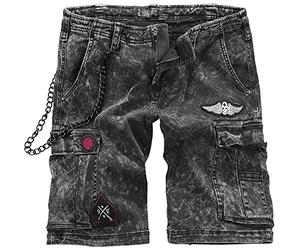 Rock Rebel by EMP Homme Short en Jean Gris avec chaîne et Patchs M