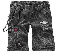 Rock Rebel by EMP Homme Short en Jean Gris avec chaîne et Patchs XL