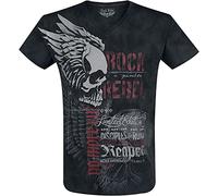 Rock Rebel by EMP Homme T-Shirt Noir avec imprimé sur Toute la Surface
